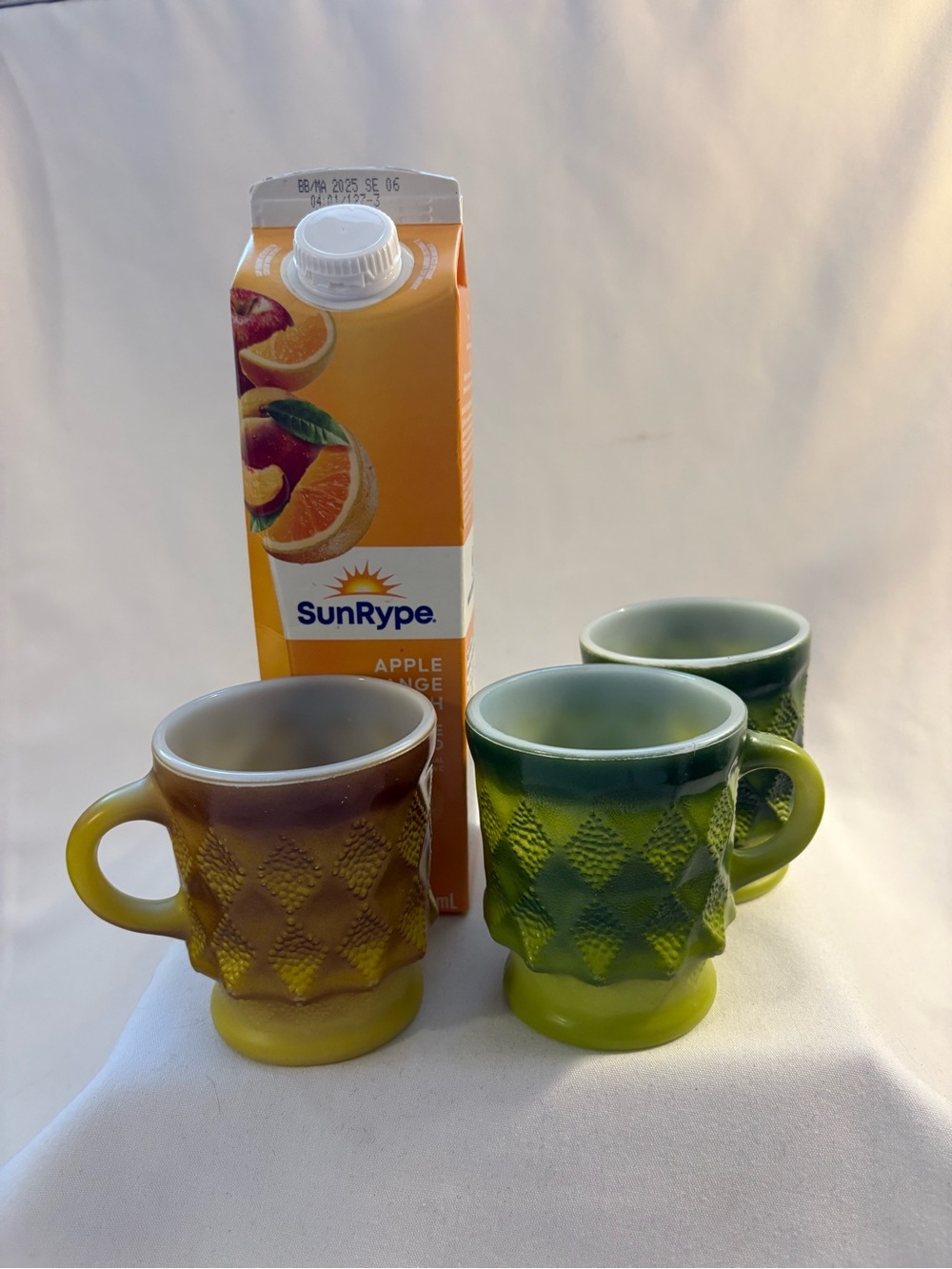 3- Anchor hocking, fire king Kimberly, diamond coffee, tea, mugs